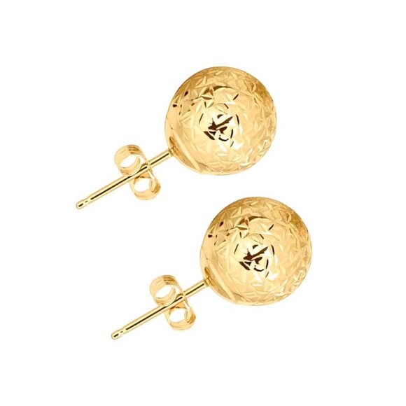 7 MM 14K Gold Diamond Crystal Cut Ball Stud Earrings for Women, Solid Gold Gift - Picture 3 of 6